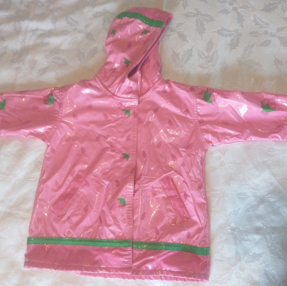 Driplets Jacket Girls 3T Raincoat Snap Button Strawberry All Over Print Lined - Picture 2 of 13